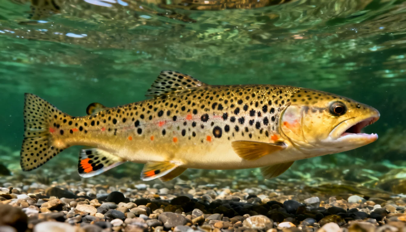 Brown trout identification features: haloed black spots and orange-red spots