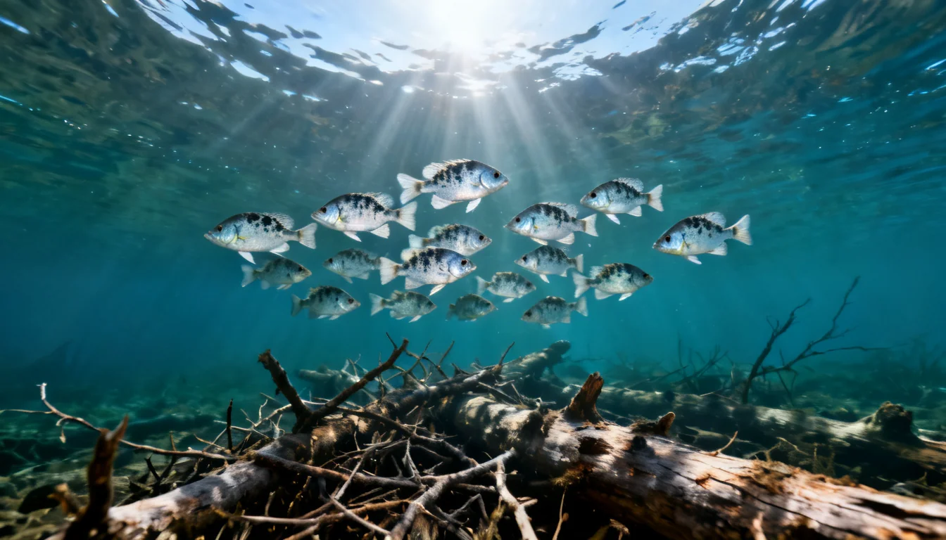 School of crappie suspended over a brush pile