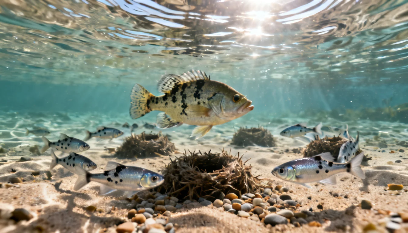 Crappie spawning nest colony in shallow water