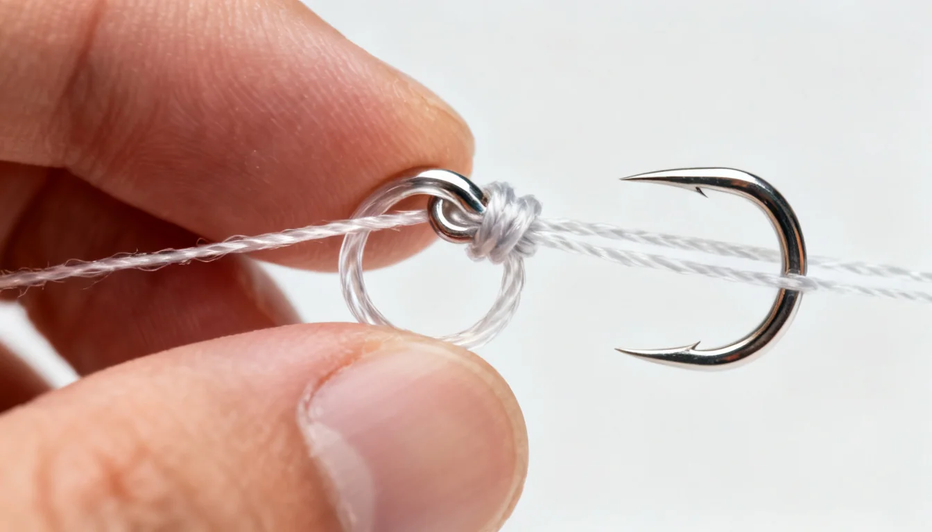 Tying the Palomar knot — double the line, pass the loop through the hook eye.