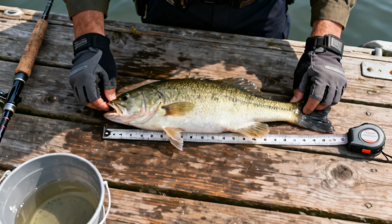 Measuring a bass with a tape measure to check the size limit