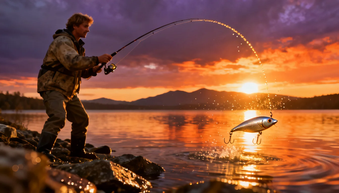 Casting a crankbait across open water — the classic covering-water lure.