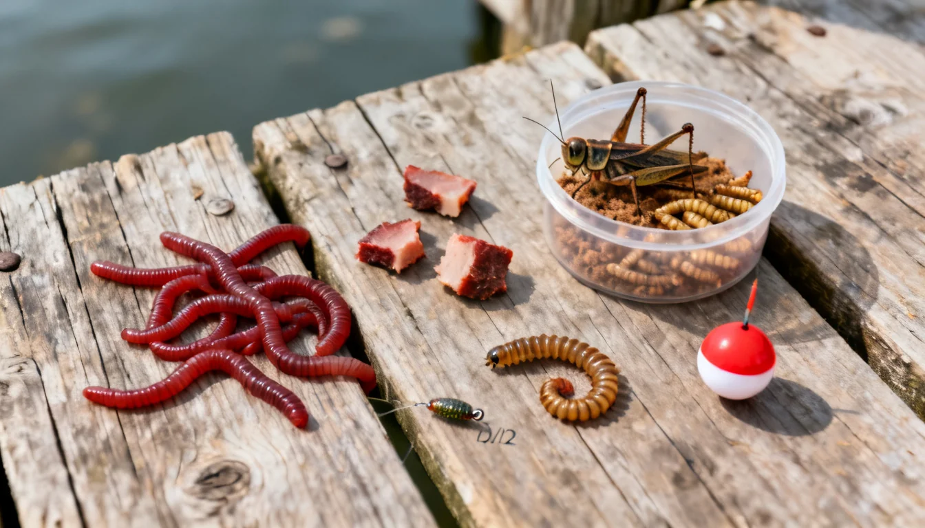 Best bluegill baits: redworms, nightcrawler pieces, crickets, mealworms, and a small jig