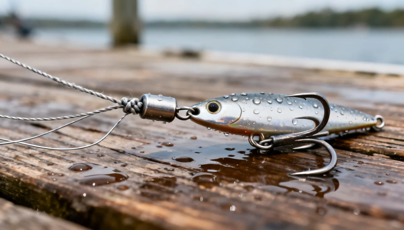 Pike fishing rig with wire leader and treble-hook spoon