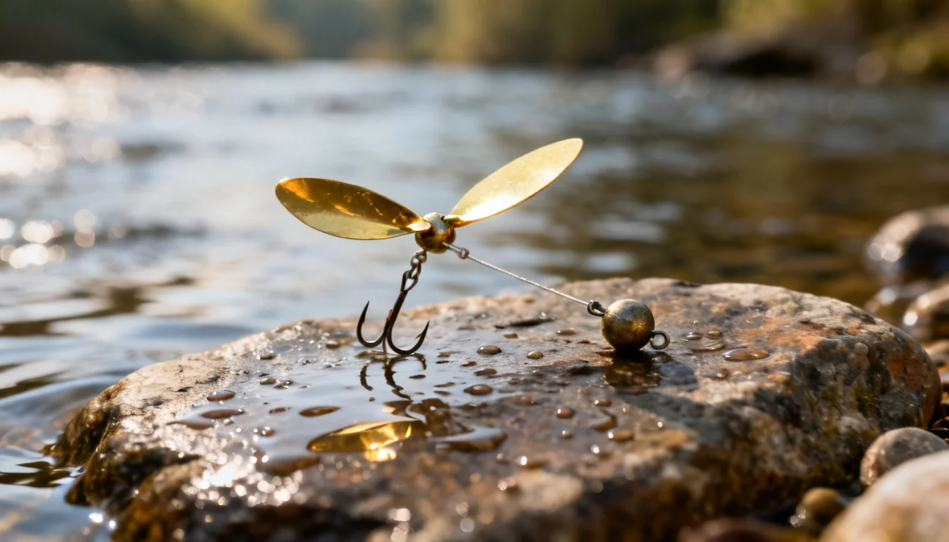 Gold inline spinner lure for rainbow trout