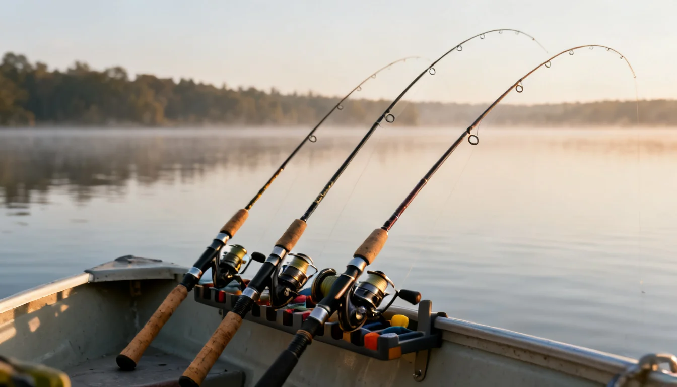 Three rods, three different actions — the bend tells the story.