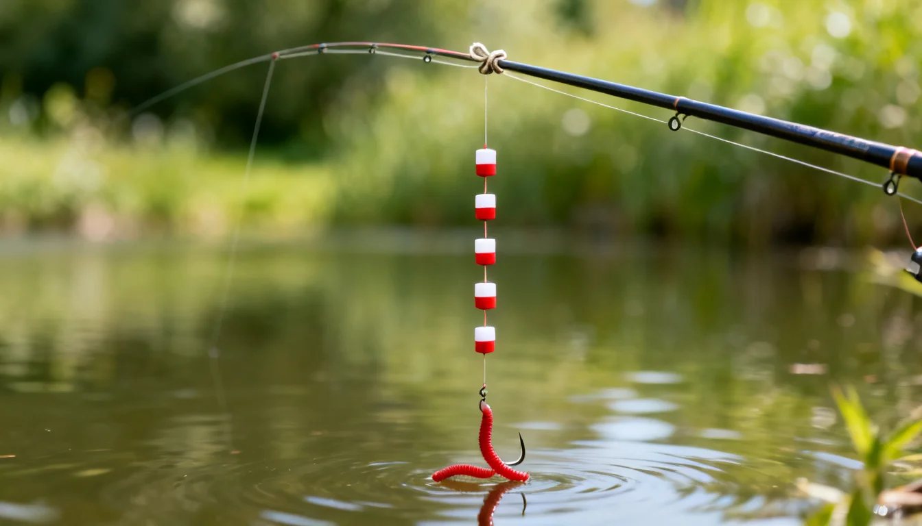 Seven-star float rig on a telescopic pole tip with line tied directly to the pole
