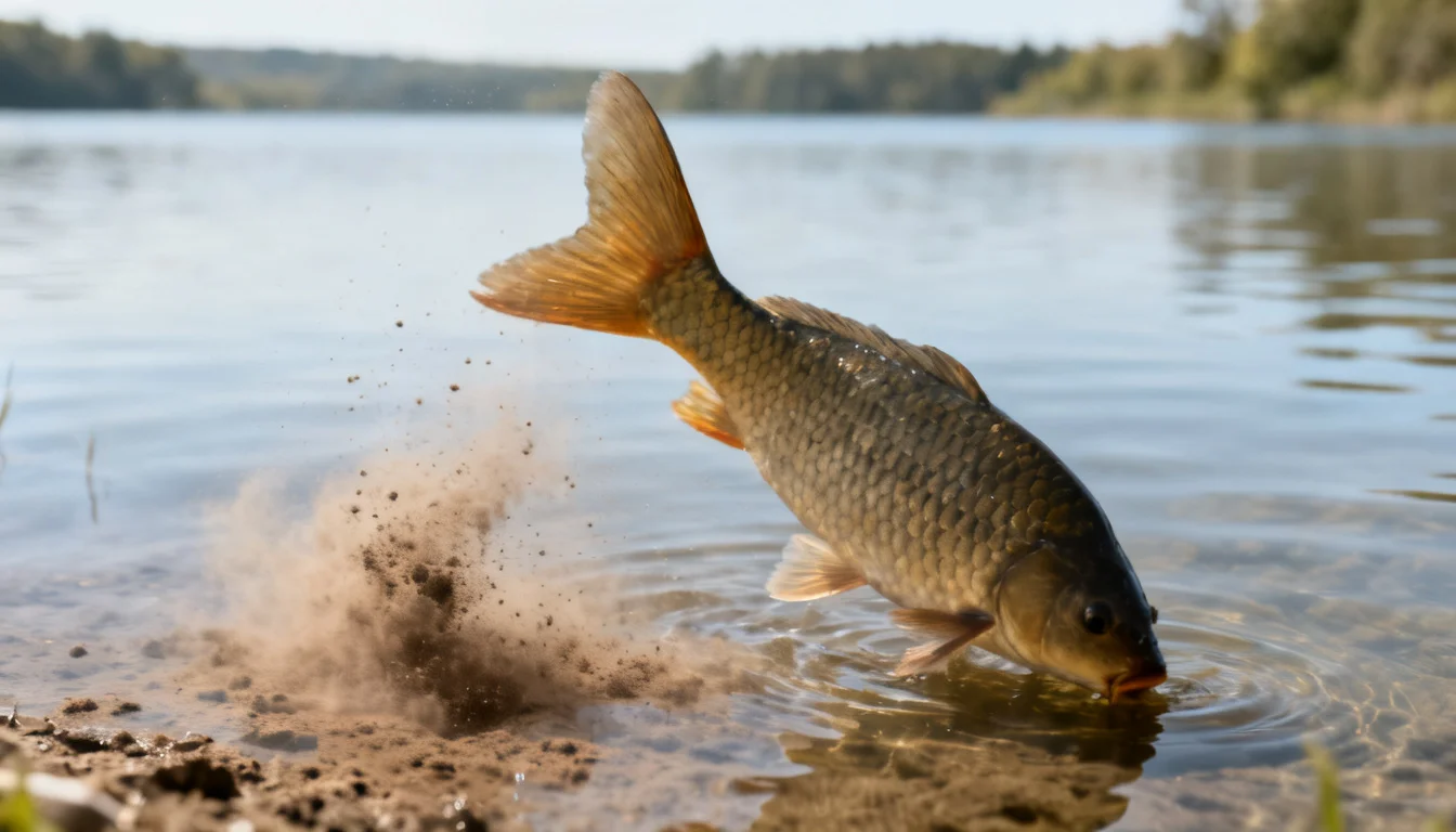 Carp tailing in shallow water with a mud cloud