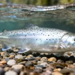 Chrome-bright steelhead in cold clear river water