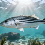 Striped Bass in natural underwater habitat