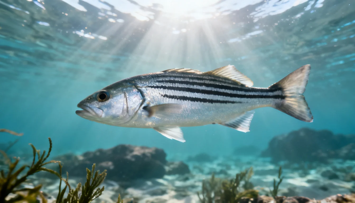 Striped Bass in natural underwater habitat